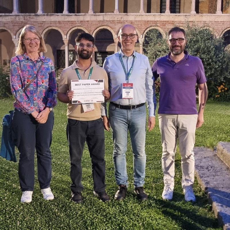 Junaid receiving the Best Paper Award at CAiSE 2026